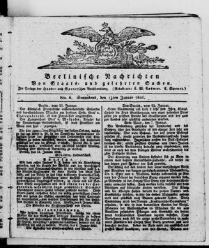 Berlinische Nachrichten von Staats- und gelehrten Sachen on Jan 13, 1821