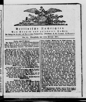 Berlinische Nachrichten von Staats- und gelehrten Sachen vom 17.02.1821