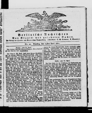 Berlinische Nachrichten von Staats- und gelehrten Sachen vom 24.04.1821
