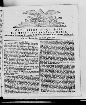 Berlinische Nachrichten von Staats- und gelehrten Sachen vom 14.06.1821