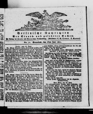 Berlinische Nachrichten von Staats- und gelehrten Sachen vom 16.06.1821