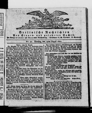 Berlinische Nachrichten von Staats- und gelehrten Sachen vom 14.08.1821