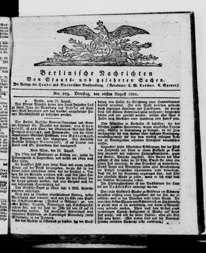 Berlinische Nachrichten von Staats- und gelehrten Sachen vom 28.08.1821