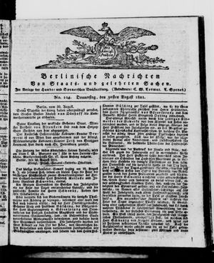 Berlinische Nachrichten von Staats- und gelehrten Sachen vom 30.08.1821