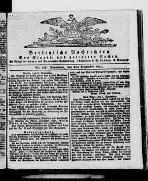 Berlinische Nachrichten von Staats- und gelehrten Sachen vom 08.09.1821