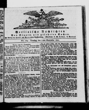 Berlinische Nachrichten von Staats- und gelehrten Sachen vom 11.09.1821