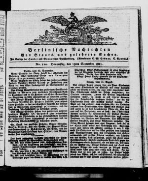 Berlinische Nachrichten von Staats- und gelehrten Sachen on Sep 13, 1821