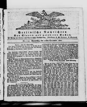 Berlinische Nachrichten von Staats- und gelehrten Sachen vom 20.09.1821