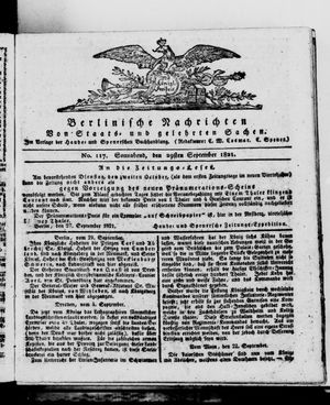 Berlinische Nachrichten von Staats- und gelehrten Sachen vom 29.09.1821
