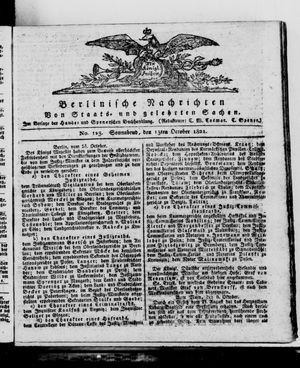 Berlinische Nachrichten von Staats- und gelehrten Sachen vom 13.10.1821
