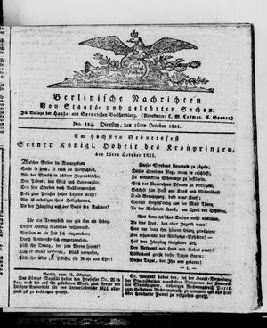 Berlinische Nachrichten von Staats- und gelehrten Sachen vom 16.10.1821