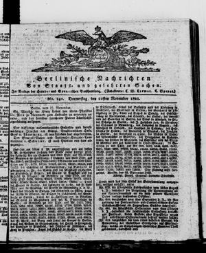 Berlinische Nachrichten von Staats- und gelehrten Sachen vom 22.11.1821