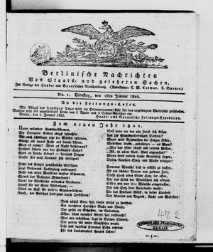 Berlinische Nachrichten von Staats- und gelehrten Sachen vom 01.01.1822