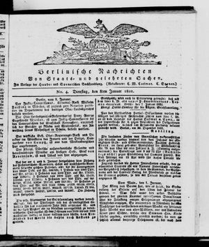 Berlinische Nachrichten von Staats- und gelehrten Sachen vom 08.01.1822