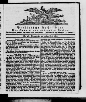 Berlinische Nachrichten von Staats- und gelehrten Sachen vom 20.04.1822