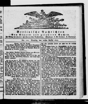 Berlinische Nachrichten von Staats- und gelehrten Sachen vom 20.08.1822