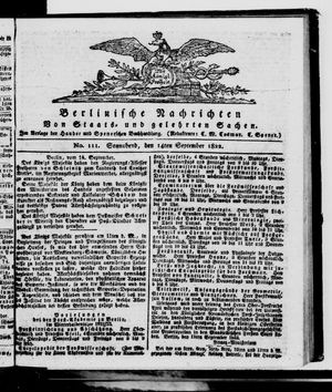 Berlinische Nachrichten von Staats- und gelehrten Sachen vom 14.09.1822
