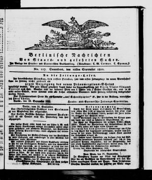 Berlinische Nachrichten von Staats- und gelehrten Sachen vom 28.09.1822