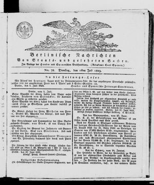 Berlinische Nachrichten von Staats- und gelehrten Sachen vom 01.07.1823