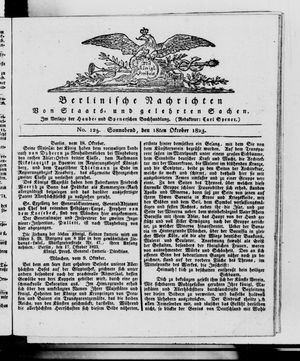 Berlinische Nachrichten von Staats- und gelehrten Sachen vom 18.10.1823