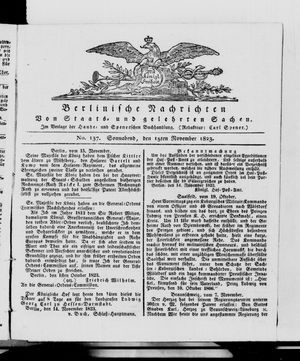 Berlinische Nachrichten von Staats- und gelehrten Sachen vom 15.11.1823