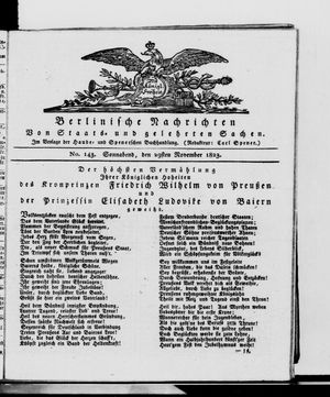 Berlinische Nachrichten von Staats- und gelehrten Sachen vom 29.11.1823