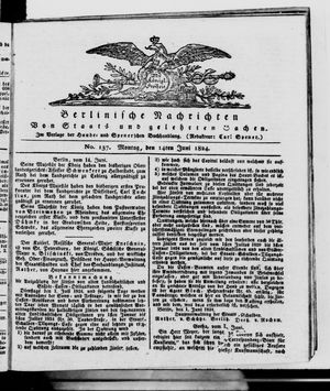 Berlinische Nachrichten von Staats- und gelehrten Sachen vom 14.06.1824