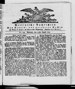 Berlinische Nachrichten von Staats- und gelehrten Sachen vom 25.08.1824