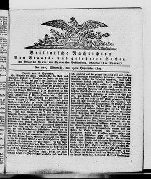 Berlinische Nachrichten von Staats- und gelehrten Sachen vom 15.09.1824