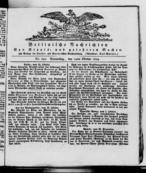 Berlinische Nachrichten von Staats- und gelehrten Sachen vom 14.10.1824