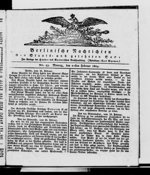 Berlinische Nachrichten von Staats- und gelehrten Sachen vom 21.02.1825