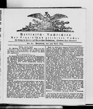 Berlinische Nachrichten von Staats- und gelehrten Sachen on Apr 9, 1825