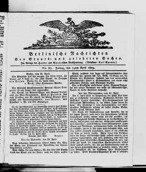 Berlinische Nachrichten von Staats- und gelehrten Sachen vom 15.04.1825