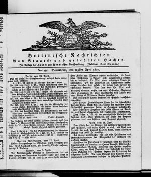 Berlinische Nachrichten von Staats- und gelehrten Sachen vom 23.04.1825