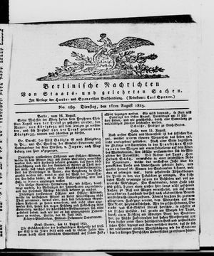 Berlinische Nachrichten von Staats- und gelehrten Sachen vom 16.08.1825