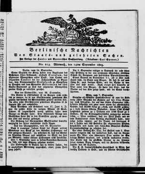 Berlinische Nachrichten von Staats- und gelehrten Sachen vom 14.09.1825