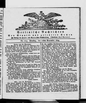 Berlinische Nachrichten von Staats- und gelehrten Sachen vom 20.09.1825