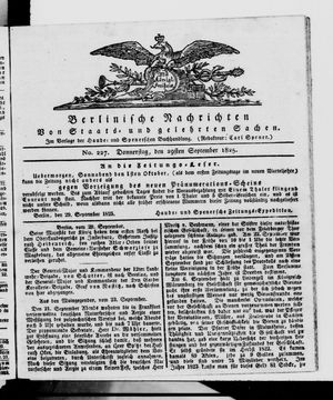 Berlinische Nachrichten von Staats- und gelehrten Sachen vom 29.09.1825