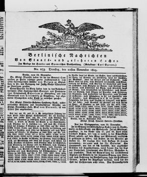 Berlinische Nachrichten von Staats- und gelehrten Sachen vom 22.11.1825