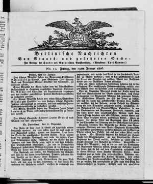 Berlinische Nachrichten von Staats- und gelehrten Sachen vom 13.01.1826