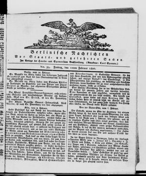 Berlinische Nachrichten von Staats- und gelehrten Sachen vom 10.02.1826