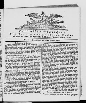 Berlinische Nachrichten von Staats- und gelehrten Sachen on Feb 18, 1826