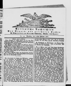 Berlinische Nachrichten von Staats- und gelehrten Sachen on Feb 21, 1826