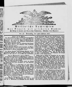 Berlinische Nachrichten von Staats- und gelehrten Sachen vom 23.02.1826