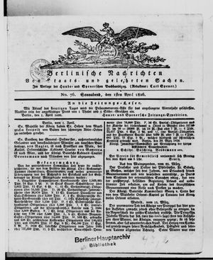 Berlinische Nachrichten von Staats- und gelehrten Sachen on Apr 1, 1826