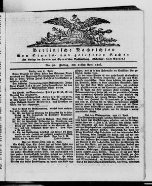 Berlinische Nachrichten von Staats- und gelehrten Sachen vom 21.04.1826