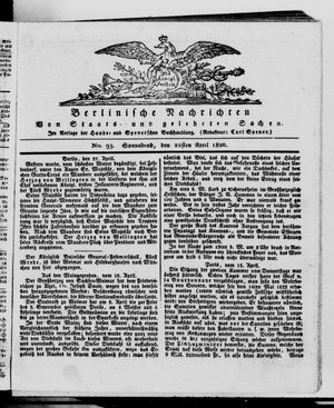Berlinische Nachrichten von Staats- und gelehrten Sachen vom 22.04.1826