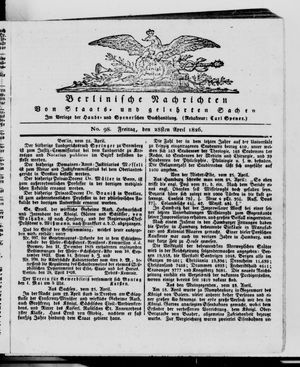 Berlinische Nachrichten von Staats- und gelehrten Sachen vom 28.04.1826