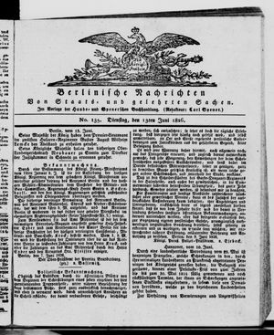 Berlinische Nachrichten von Staats- und gelehrten Sachen vom 13.06.1826