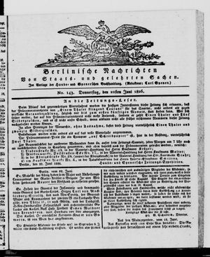 Berlinische Nachrichten von Staats- und gelehrten Sachen vom 22.06.1826